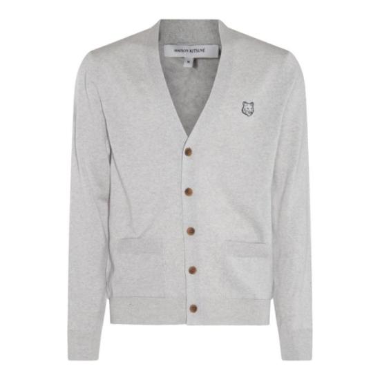  메종키츠네 볼드 폭스 헤드 패치 V넥 가디건 MM00509KT1036H120 LIGHT GREY MELANGE DOM