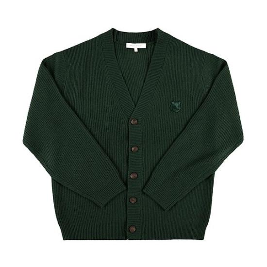  메종키츠네 볼드 폭스 헤드 패치 컴포트 립드 가디건 NM00501KT1093P391 RANGER GREEN DOM