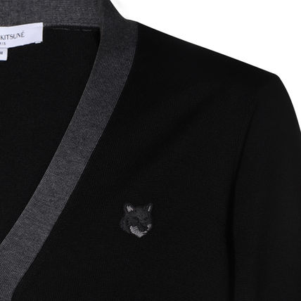  메종키츠네 볼드 폭스 헤드 패치 바이 컬러 가디건 NM00507KT1036P199 BLACK DOM - MAISON KITSUNE