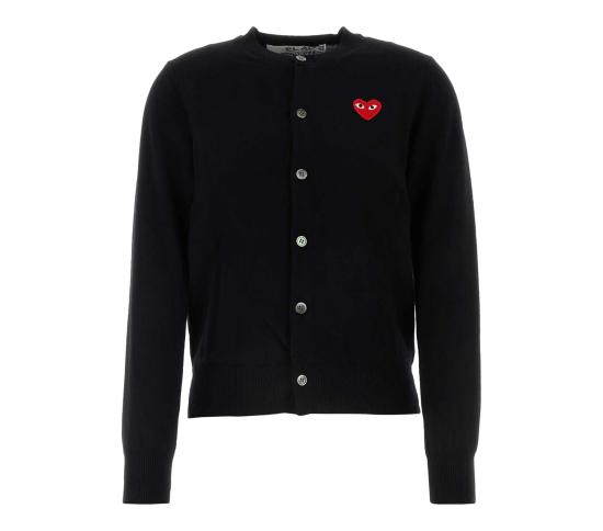 26SS 꼼데가르송 플레이 레드 하트 니트 가디건 AXN0070511 BLACK DOM