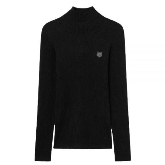  메종키츠네 볼드 폭스 헤드 패치 파인 립드 터틀넥 LW00806KT1091 BK BLACK DOM