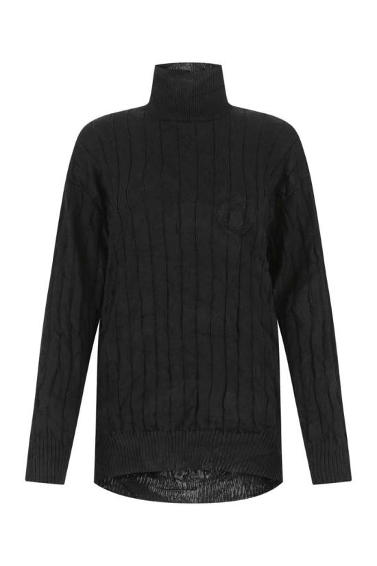  발렌시아가 체스트 크레스트 로고 실크 리브 니트 터틀넥 694253T2106 0100 Black