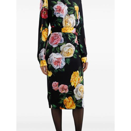 25SS 돌체앤가바나 미디 스커트 F4B6UT FSA7B HN5IY BLACK YELLOW - DOLCE & GABBANA