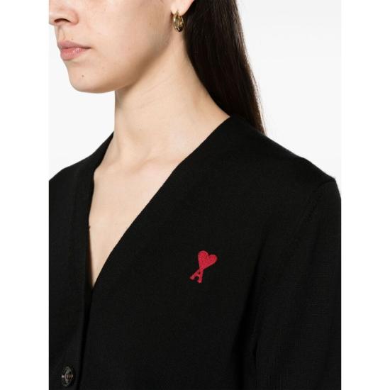 25SS 아미 스몰 하트 로고 자수 가디건 BFFKC111KN0025001 BLACK DOM - AMI