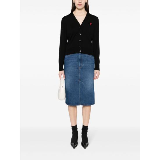 25SS 아미 스몰 하트 로고 자수 가디건 BFFKC111KN0025001 BLACK DOM - AMI