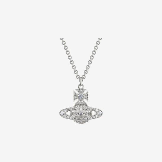 26FW 비비안웨스트우드 카르멜라 바스 릴리프 목걸이 630203BH 02P102 SM PLATINUM WHITE CZ DOM