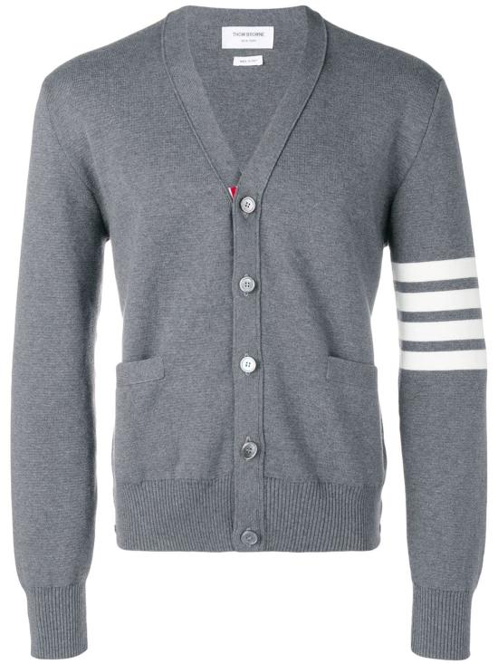 26FW 톰브라운 코튼 밀라노 스티치 4바 V넥 가디건 MKC171A 00219 035 MED GRAY DOM