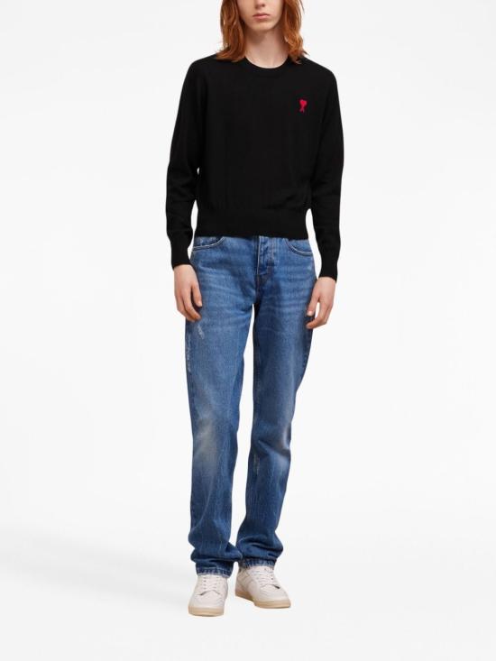 25SS 아미 ADC 자수 크루넥 스웨터 BFHKS111KN0025001 BLACK DOM - AMI