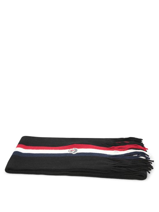 25FW 몽클레어 로고 패치 트리콧 울 머플러 3C00019A9575999 BLACK DOM