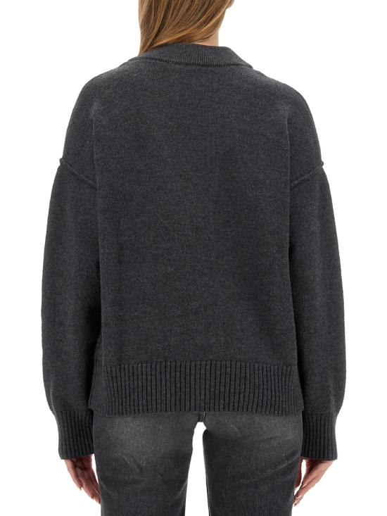  아미 빅하트 로고 가디건 BFUKC006 018 084 HEATHER GREY RED DOM - AMI