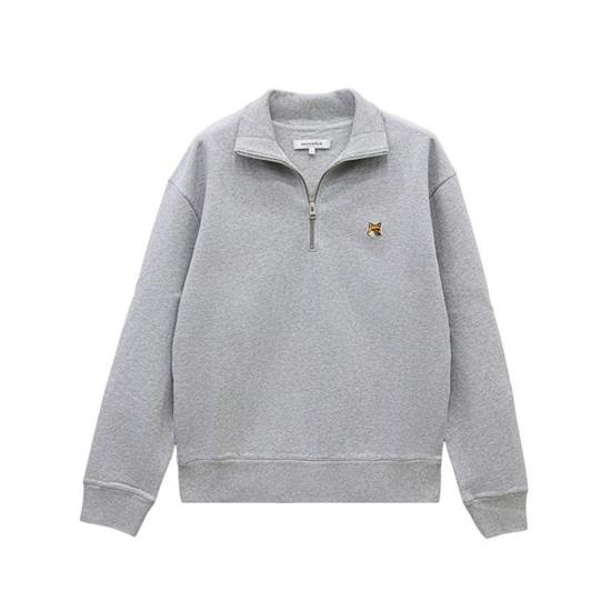  메종키츠네 폭스 헤드 패치 집업 스웨트셔츠 MM00314KM0001 H120 LIGHT GREY MELANGE DOM