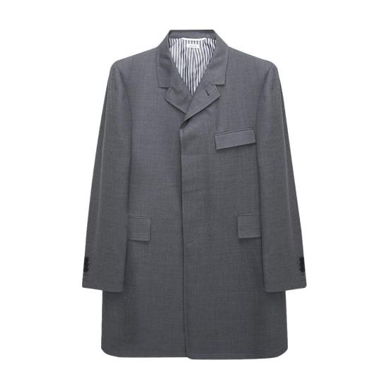  톰브라운 플레인 위브 사선 체스터필드 오버코트 MOC005A00626035 GRAY DOM