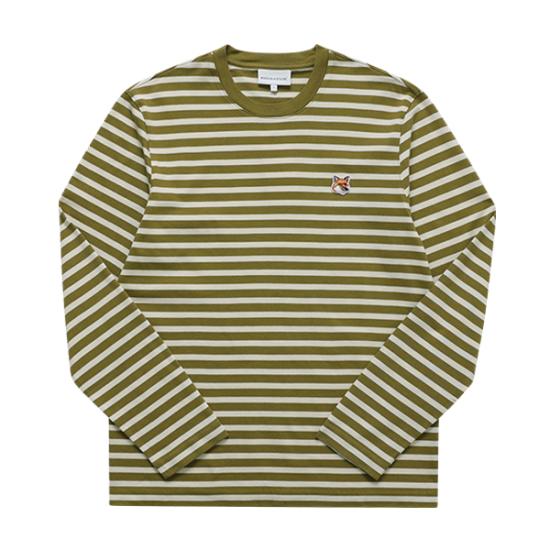  메종키츠네 폭스 헤드 패치 레귤러 마린 티셔츠 LM00105KJ0046 S394 KHAKI GREEN STRIPES DOM