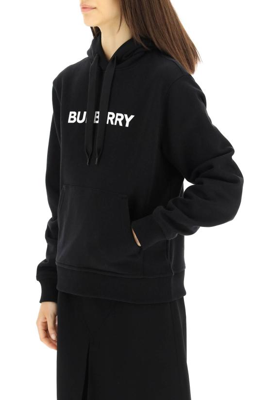  버버리 로고 프린트 코튼 후드 티셔츠 8054386 BLACK DOM - BURBERRY