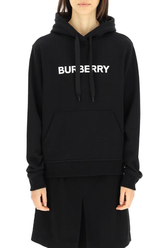  버버리 로고 프린트 코튼 후드 티셔츠 8054386 BLACK DOM - BURBERRY