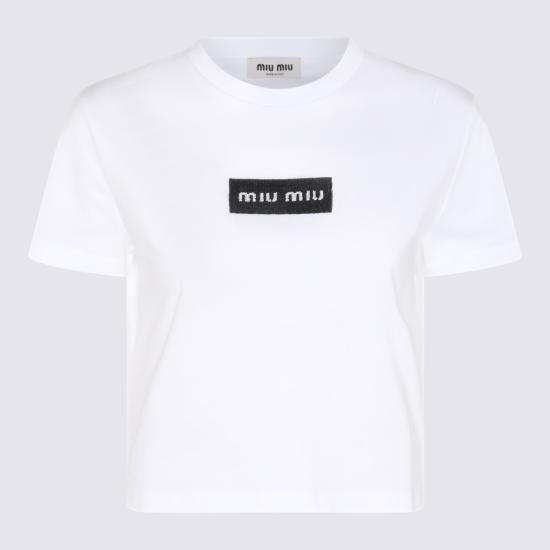  미우미우 반팔 티셔츠 MJN49514ATF0009 WHITE DOM