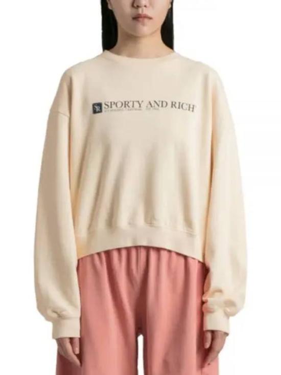  스포티앤리치 긴팔 티셔츠 CR494 CREAM NAVY DOM