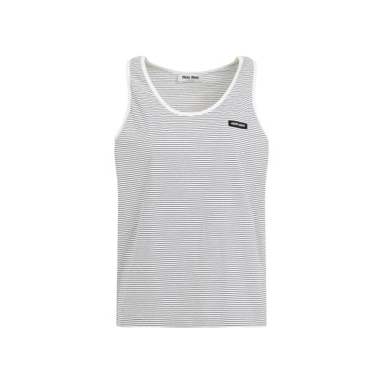 25SS 미우미우 민소매 티셔츠 MJT699SOOO 14RT F0963 BIANCO CACAO WHITE