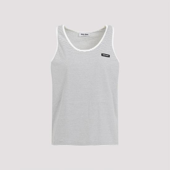 25SS 미우미우 민소매 티셔츠 MJT699SOOO 14RT F0963 BIANCO CACAO WHITE - MIU MIU