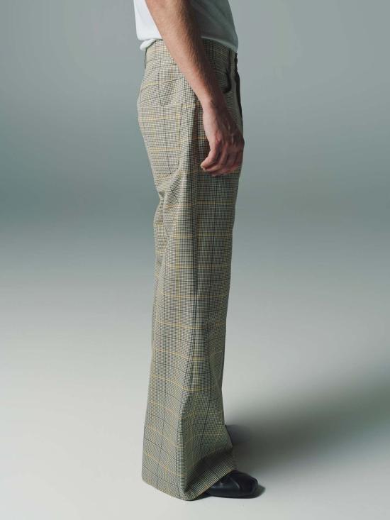  마르니 스트레이트 팬츠 Marni 레몬옐로우 체크 테크 울 플레어 팬츠 그레이 - MARNI