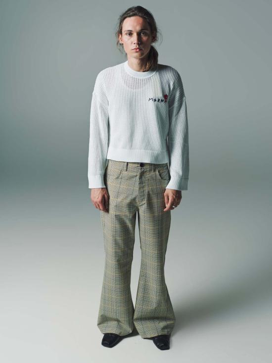  마르니 스트레이트 팬츠 Marni 레몬옐로우 체크 테크 울 플레어 팬츠 그레이 - MARNI