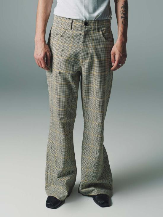  마르니 스트레이트 팬츠 Marni 레몬옐로우 체크 테크 울 플레어 팬츠 그레이