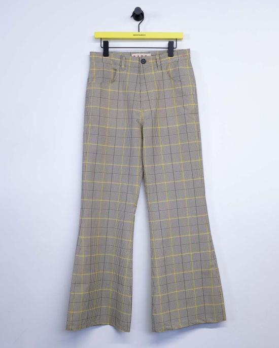  마르니 스트레이트 팬츠 Marni 레몬옐로우 체크 테크 울 플레어 팬츠 그레이 - MARNI