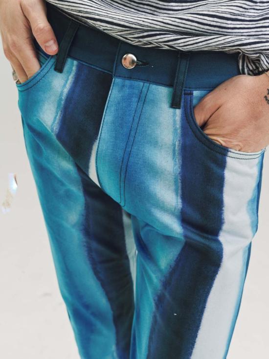  마르니 스트레이트 팬츠 코튼 크롭 팬츠 블루 프린트 - MARNI