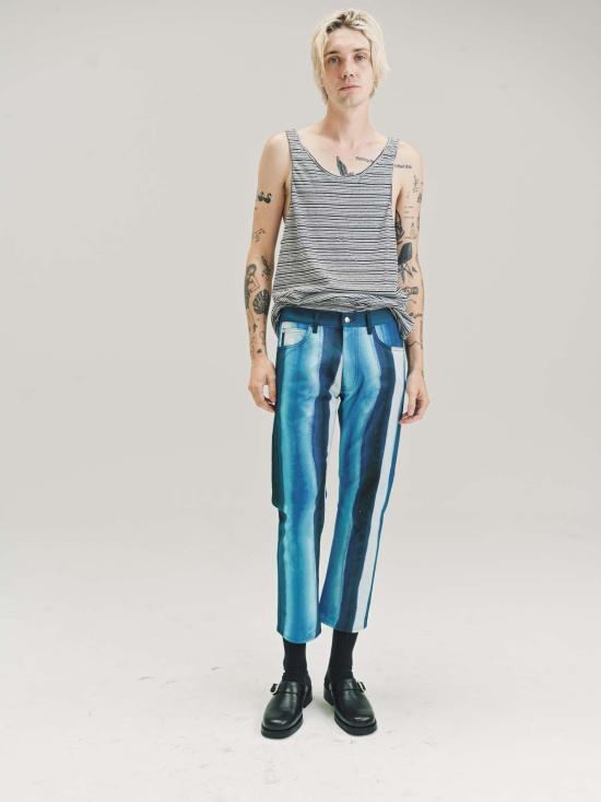  마르니 스트레이트 팬츠 코튼 크롭 팬츠 블루 프린트 - MARNI