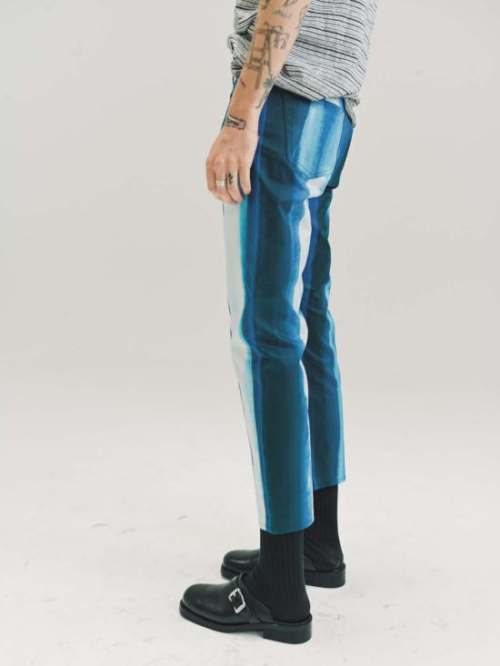  마르니 스트레이트 팬츠 코튼 크롭 팬츠 블루 프린트 - MARNI