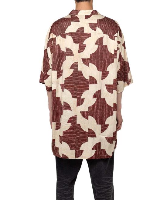  메종 미하라 야스히로 반팔 셔츠 미하라 야스히로 드렁커스 패스 퀼트 패턴 프린트 S/S  보르도 - MAISON MIHARA YASUHIRO
