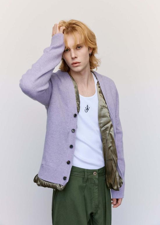  JW앤더슨 가디건 JW 앤더슨 새틴 라이닝 카디건 라벤더 - JW ANDERSON