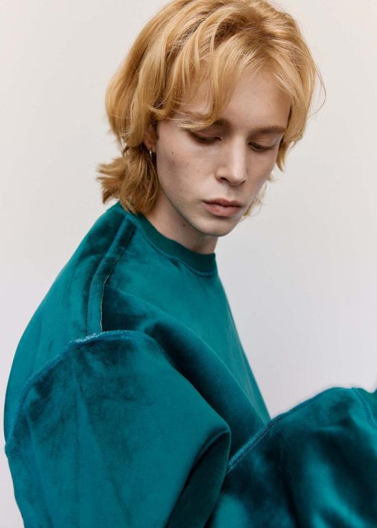  JW앤더슨 긴팔 티셔츠 JW 앤더슨 벨벳 본디드 스웨트셔츠 딥 티일 - JW ANDERSON