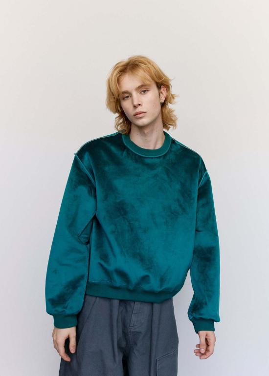  JW앤더슨 긴팔 티셔츠 JW 앤더슨 벨벳 본디드 스웨트셔츠 딥 티일