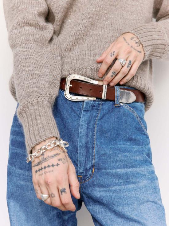  더 레터스 레귤러 벨트 레터스 소가죽 3피스 말굽 버클  초콜릿