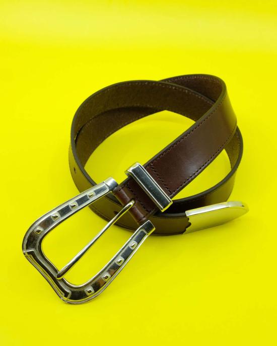  더 레터스 레귤러 벨트 레터스 소가죽 3피스 말굽 버클  초콜릿 - THE LETTERS