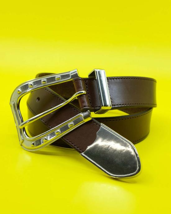  더 레터스 레귤러 벨트 레터스 소가죽 3피스 말굽 버클  초콜릿 - THE LETTERS