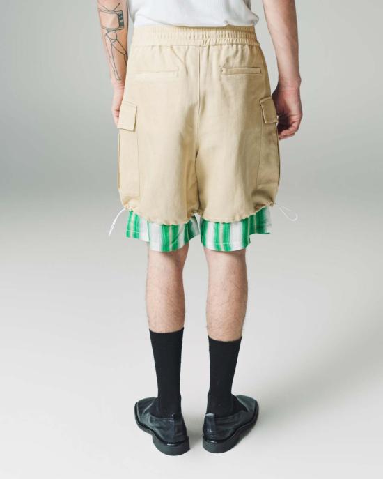  웨일즈보너 숏팬츠 웨일즈 보너 파스닙 코튼 리넨 드릴 로엄 카고 숏 옐로우 - WALES BONNER