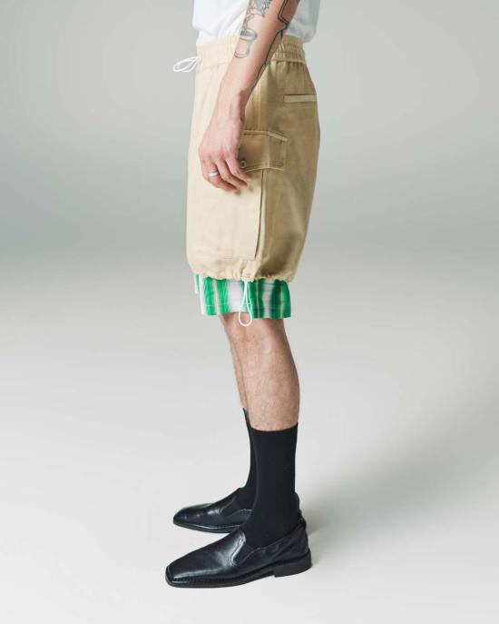  웨일즈보너 숏팬츠 웨일즈 보너 파스닙 코튼 리넨 드릴 로엄 카고 숏 옐로우 - WALES BONNER