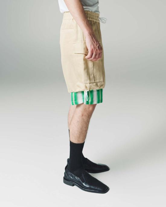  웨일즈보너 숏팬츠 웨일즈 보너 파스닙 코튼 리넨 드릴 로엄 카고 숏 옐로우 - WALES BONNER