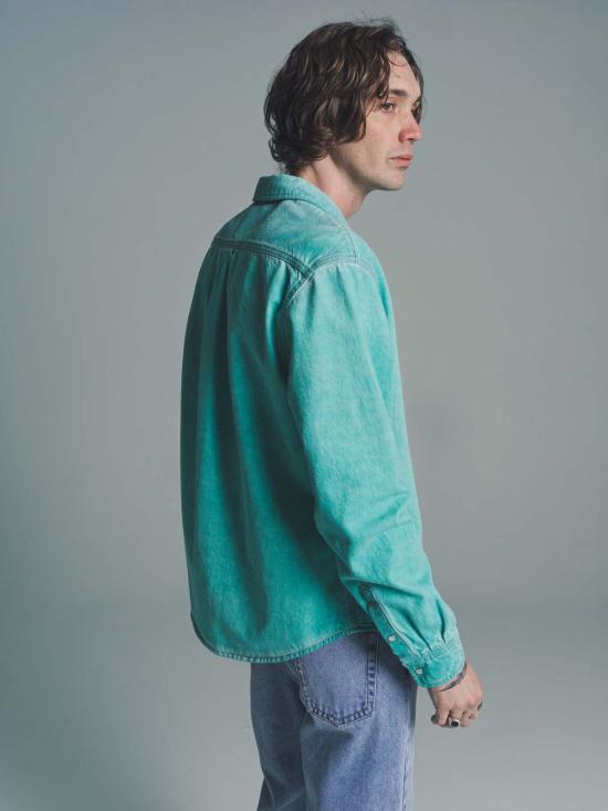  마르니 긴팔 셔츠 피그먼트 다이드 펄 스냅  터키석 - MARNI