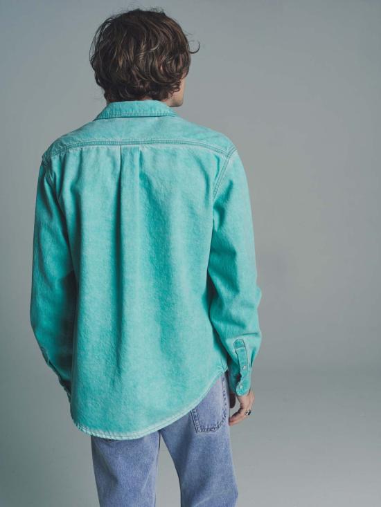  마르니 긴팔 셔츠 피그먼트 다이드 펄 스냅  터키석 - MARNI