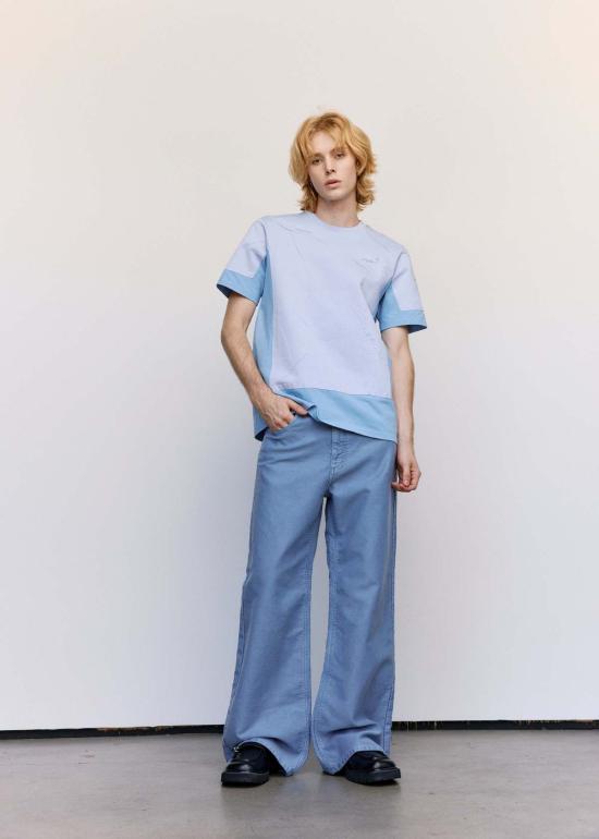  마르니 데님 팬츠 몰스킨 와이드 팬츠 프렌치 블루 워시드