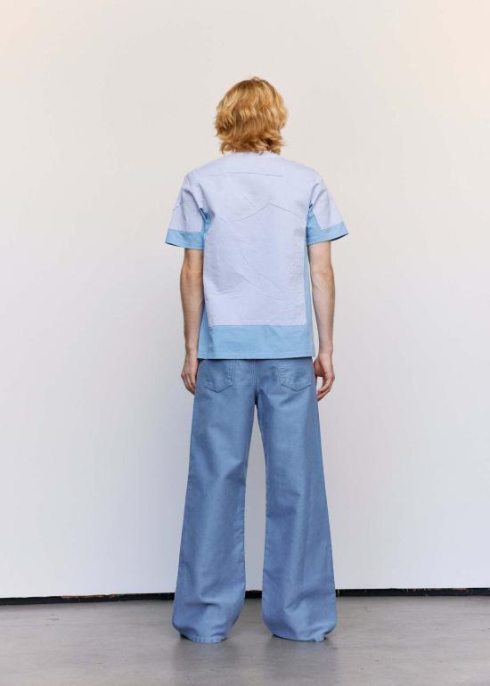  마르니 데님 팬츠 몰스킨 와이드 팬츠 프렌치 블루 워시드 - MARNI