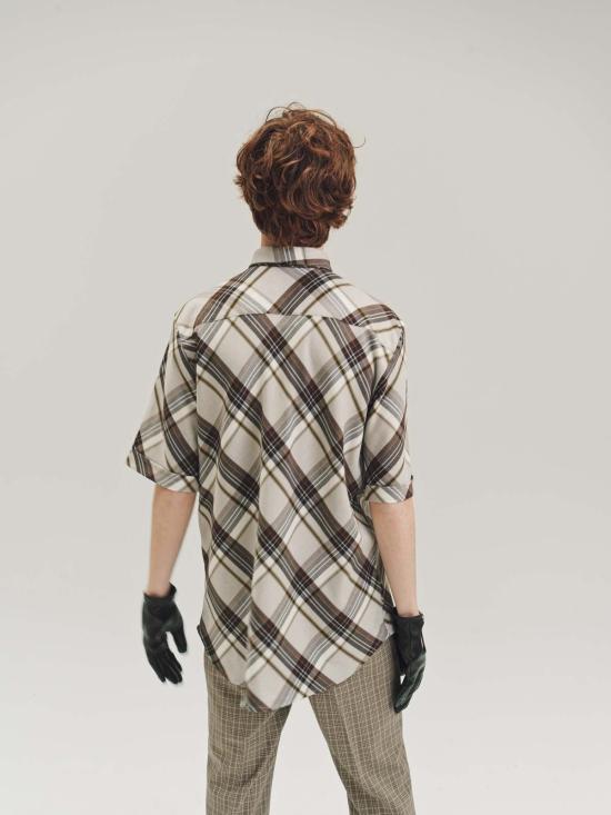  어니스트 더블유 베이커 긴팔 셔츠 어니스트 W. 베이커 브라운 다이아고날 플레드 비스코스 반팔  브라운 - ERNEST W. BAKER