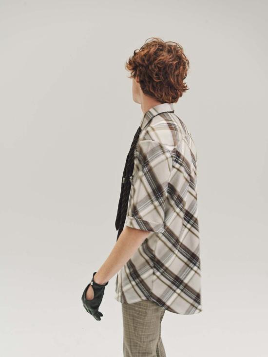  어니스트 더블유 베이커 긴팔 셔츠 어니스트 W. 베이커 브라운 다이아고날 플레드 비스코스 반팔  브라운 - ERNEST W. BAKER