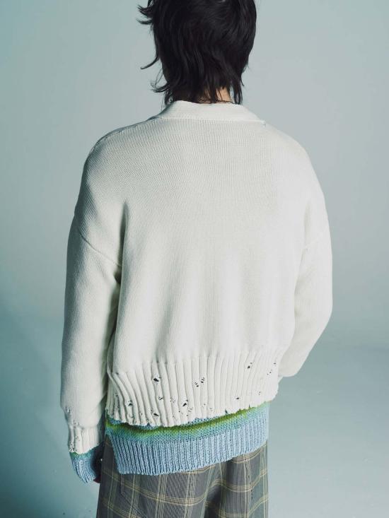  마르니 가디건 울 디스트레스드 카디건 크림 - MARNI