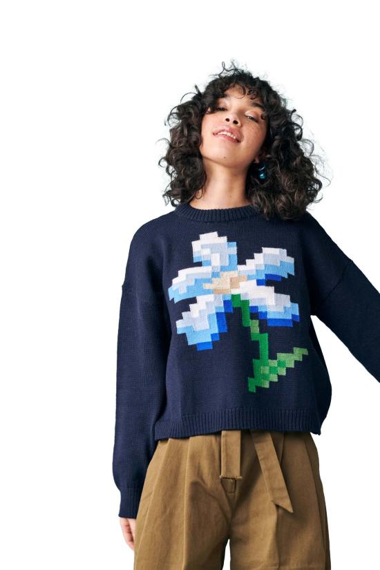  지지 니트웨어 스웨터 픽셀 플라워  네이비 - GIGI KNITWEAR