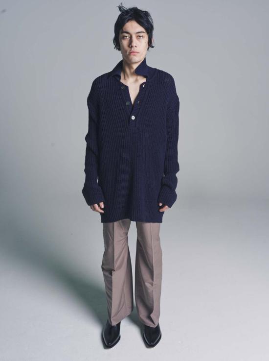  아워레가시 스웨터 아워 레거시 청키 코튼 리브 빅 피케 네이비