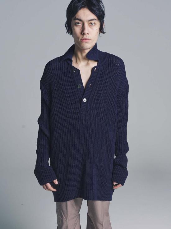  아워레가시 스웨터 아워 레거시 청키 코튼 리브 빅 피케 네이비 - OUR LEGACY